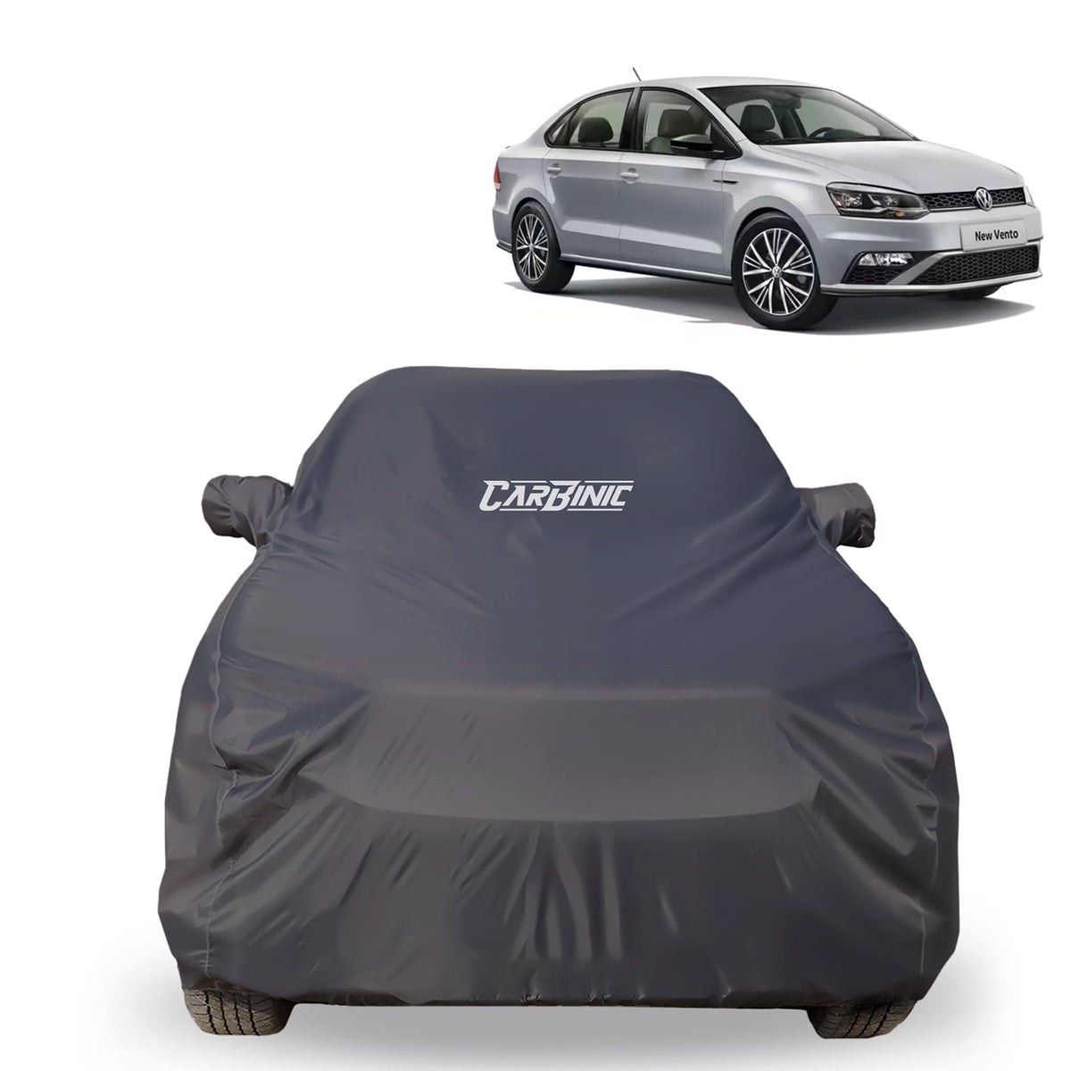 CARBINIC Car Body Cover for Volkswagen Vento 2021 | Water Resistant, UV Protection Car Cover | Scratchproof Body Shield | Dustproof All-Weather Cover | Mirror Pocket & Antenna | Car Accessories