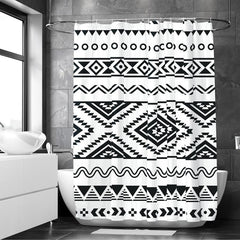Encasa Shower Curtain & Bathmat 3 Pcs Set| Curtain 180x180 cm, Mats 45x75 cm, 45x37.5 cm| Creative Vibrant Coloured Polyster Curtain Sets with Non-Slip Bath mats for Bathroom| Black-White Pattern