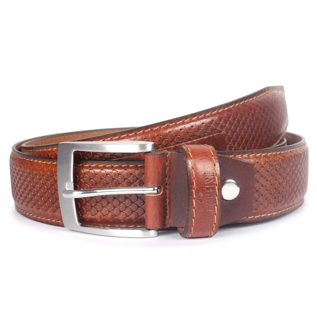 THE CLOWNFISH Men's Genuine Leather Belt with Embossed Design - Sienna Brown (Size - 36 inches)