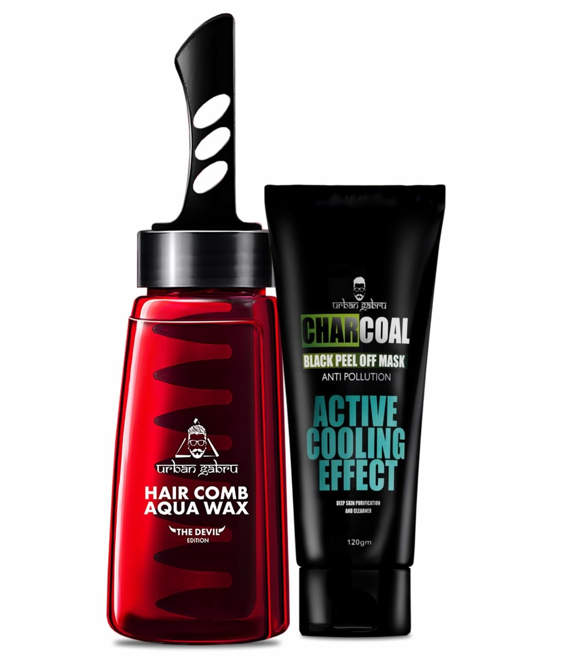 Urbangabru Hair Comb Aqua Wax - The Devil Edition - 260 ML & Peel Off Mask 120 GM - Men's Grooming Combo Kit