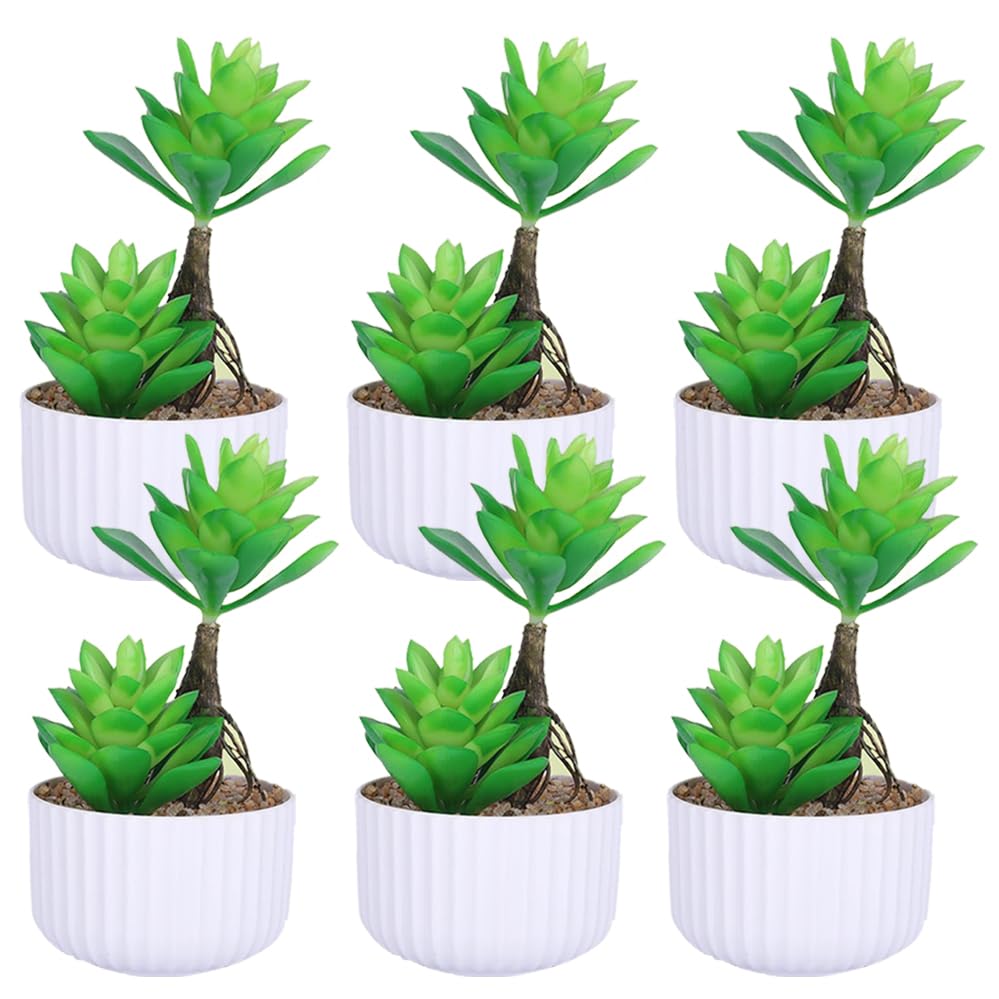 Kuber Industries Artificial Plants for Home D?cor|Natural Looking Indoor Fake Plants with Pot|Artificial Flowers for Decoration-Pack of 6 (Green)