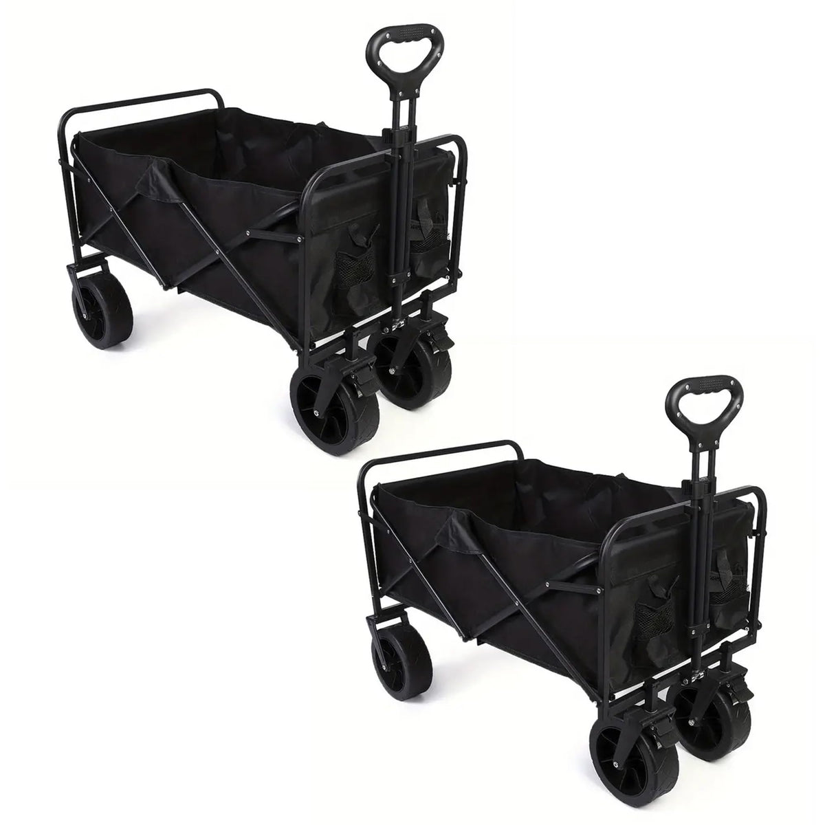 Kuber Industries (Set of 2) Garden Wagon Cart with Wheels Foldable & Portable Design - Heavy Duty Pullable Yard Cart with 8" Wide Wheels - Black