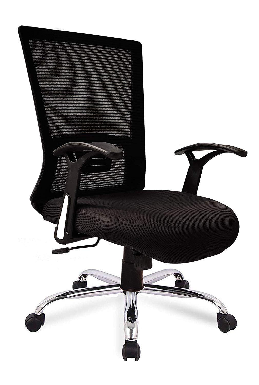 Kuber Industries Ergonomic Office Chairs for Work from Home | Comes with Manual Height Adjustable, Armrest & 2D Lumbar Support | Comfy Study Chair for Students with Wheels | Black