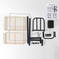 Kuber Industries 2-Layer Dish Drying Rack|Storage Rack for Kitchen Counter|Drainboard & Cutting Board Holder|Premium Utensils Basket Pack of 4 (Gold & Black)