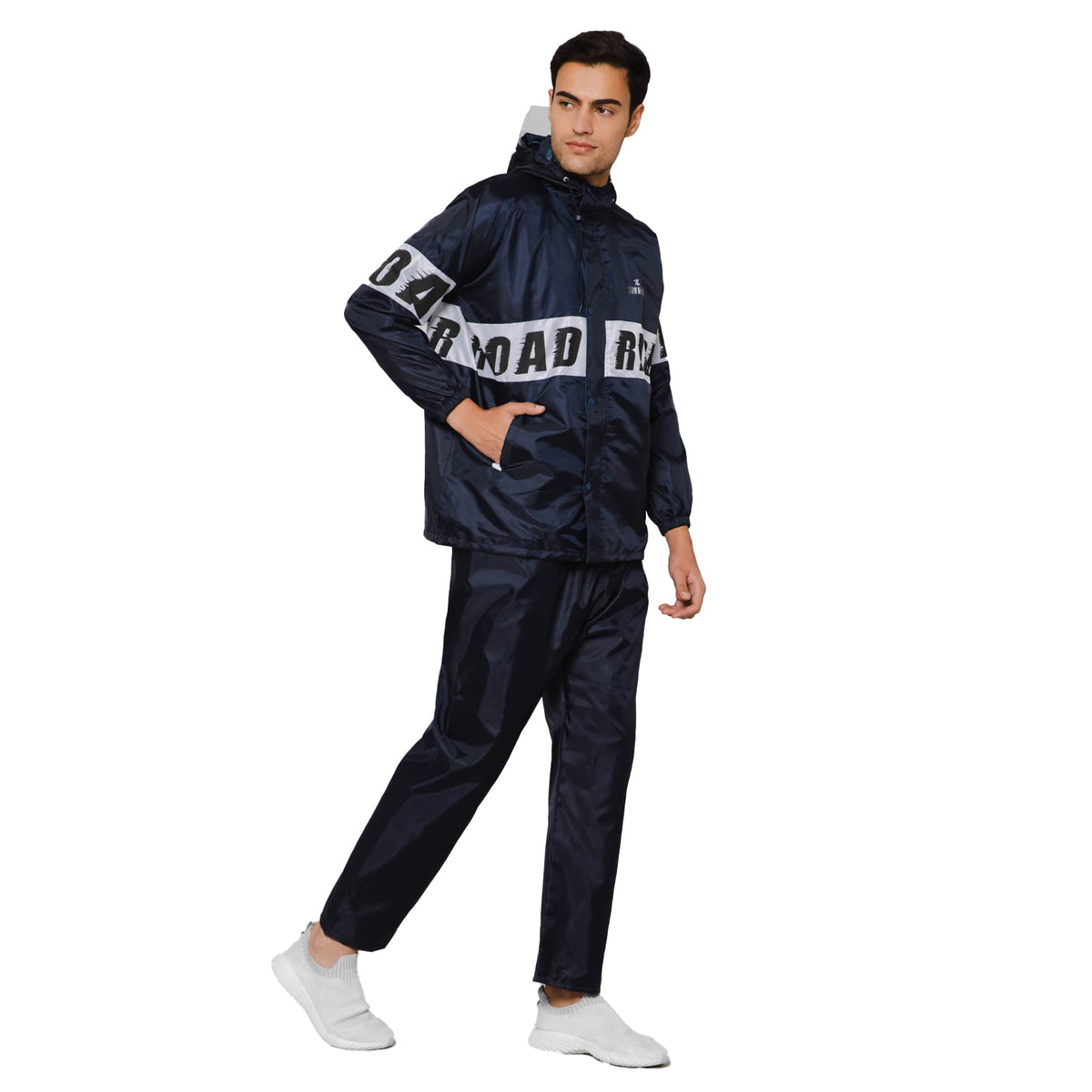 The Clownfish by STRAUSS Road Rider Men's Waterproof Raincoat Polyester Double Coating Reversible Rain Suit with Hood & Inner Mobile Pocket. Set of Top and Bottom. Printed Pouch (Navy Blue, XX-Large)