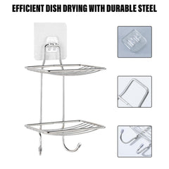 Kuber Industries Storage Rack | Dish Strainer Rack | Kitchen Wall Mount Rack | Soap Holder | Soap Dish Stand | Steel Storage Rack for Shampoo-Soap-Draining | Bathroom Shelf | JPJ018 | Silver