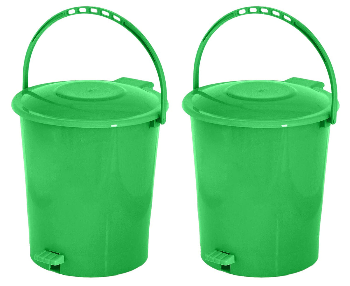 Kuber Industries Plastic Pedal Dustbin, Trashbin, Wastebin For Kitchen, Bathroom, Office Use With Handle, 10 Liter- Pack of 2 (Green)-47KM0914