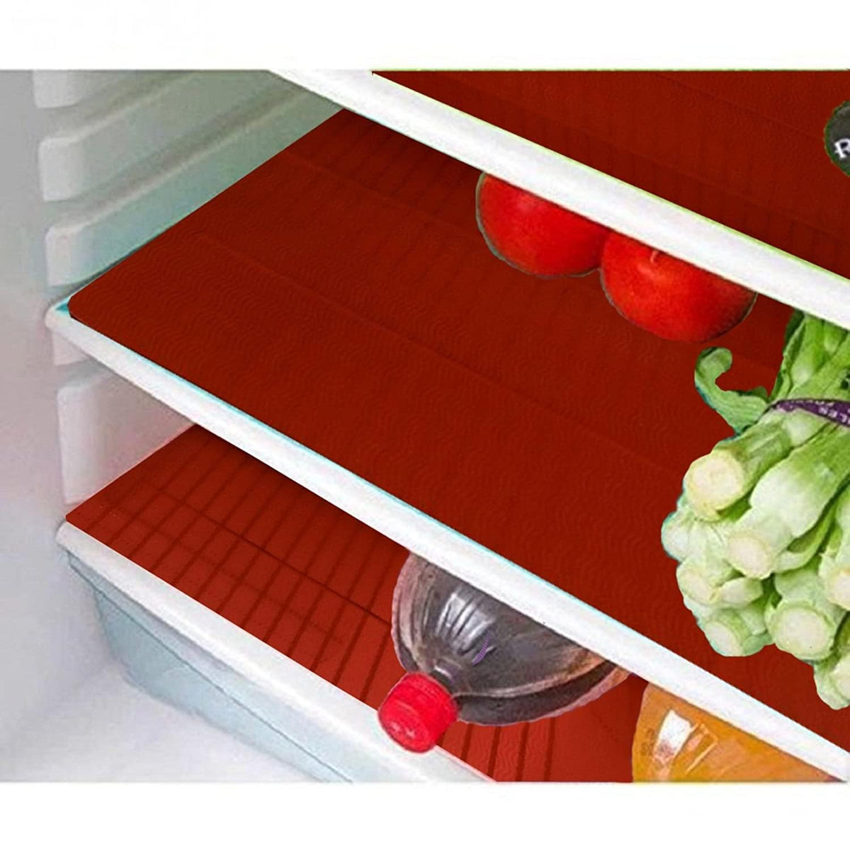 Kuber Industries Refrigerator Drawer Mats/Fridge Mats/Multi Purpose Mats Set of 6 Pcs (Red)