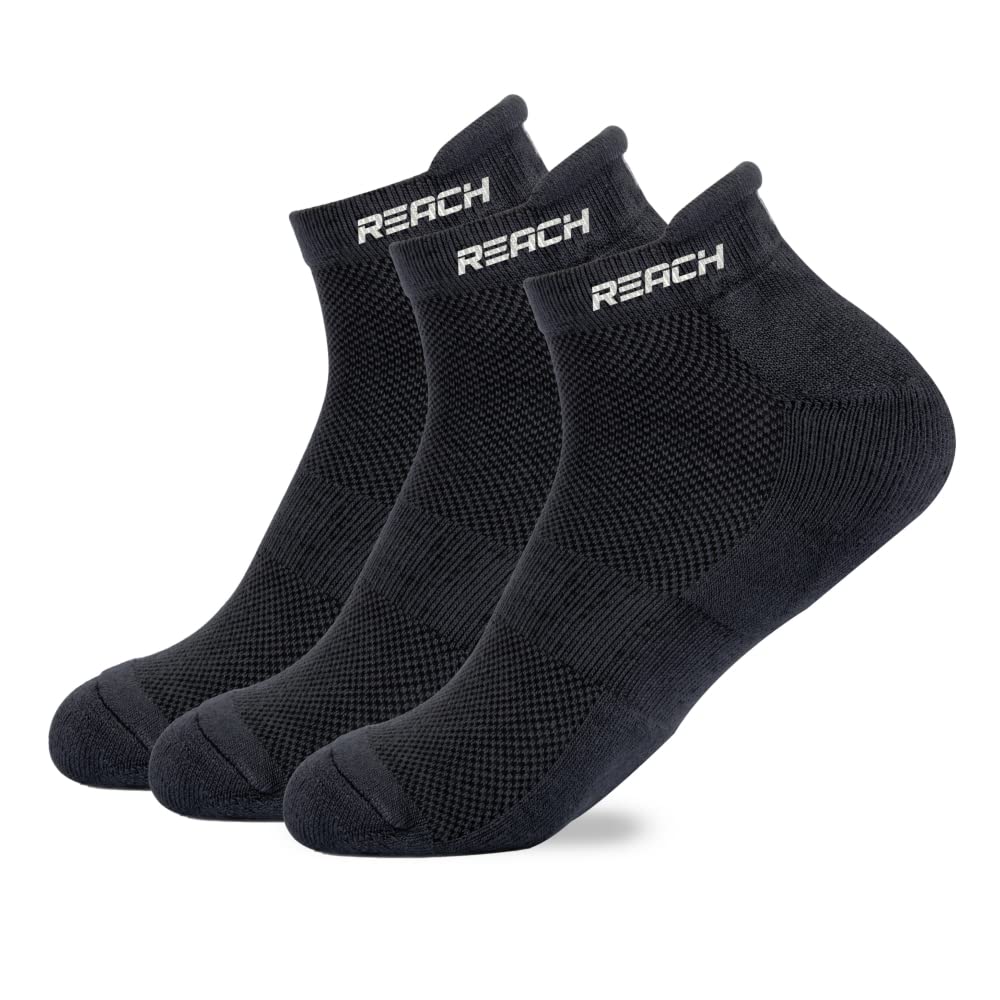 REACH Bamboo Ankle Socks for Men & Women | Breathable Mesh & Odour Free Socks | Sports & Gym Socks | Soft & Comfortable | Pack of 3 | Dark Grey