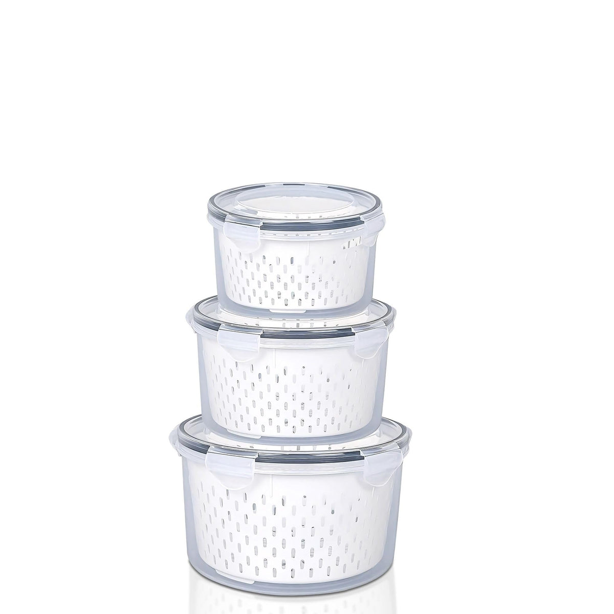 Kuber Industries (Pack of 3) Food Containers | Round Storage Box for Fridge | Vegetable Fruit Strainer Basket | Refrigerator Storage Box | Containers With Airtight Lid | HXP00282 | Transparent