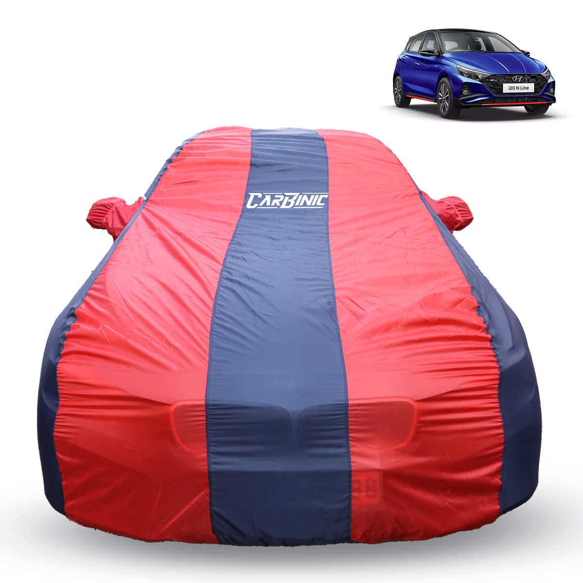 CARBINIC Car Body Cover for Hyundai Elite i20 | Water Resistant, UV Protection Car Cover | Scratchproof Body Shield | Dustproof All-Weather Cover | Mirror Pocket & Antenna | Car Accessories, Blue Red