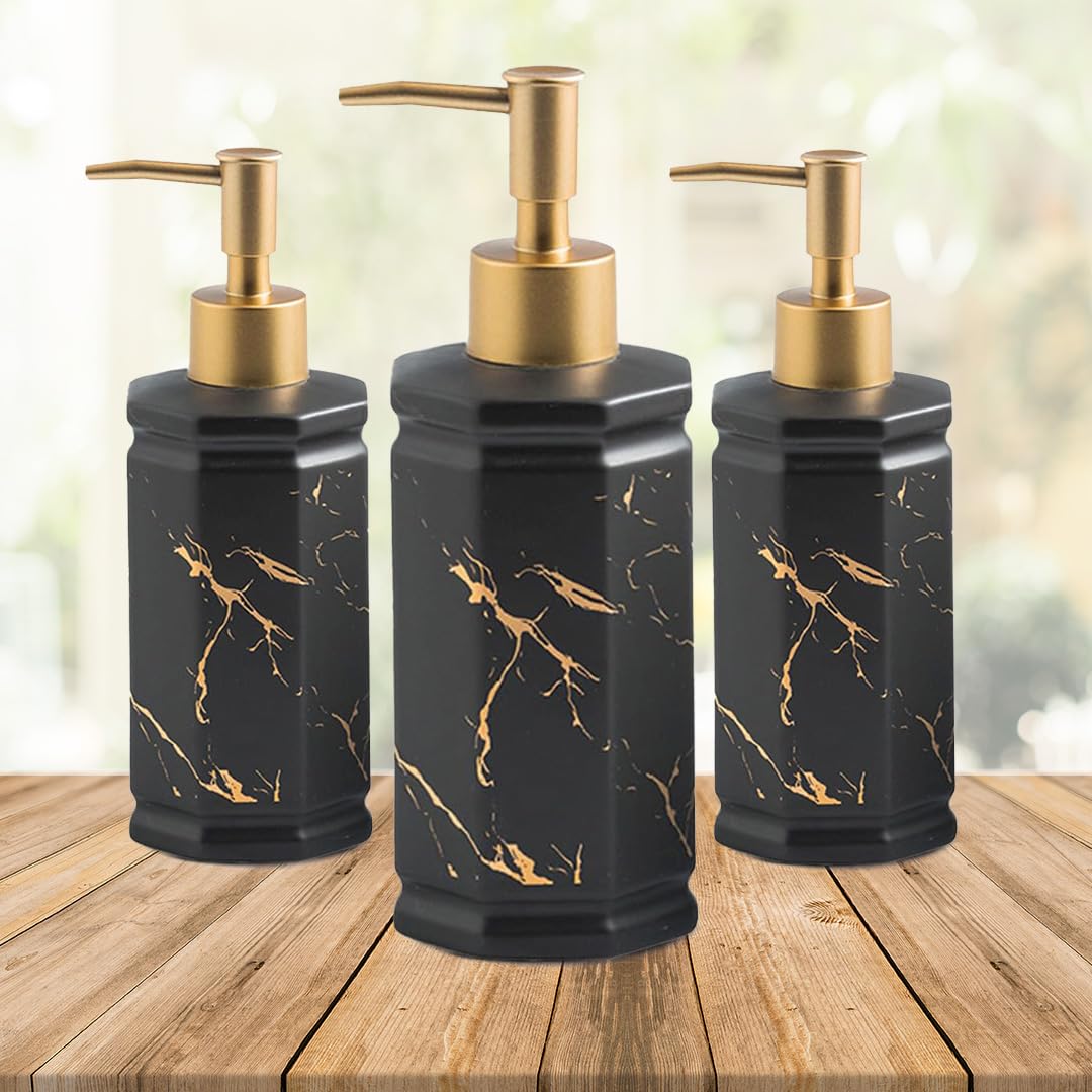 UMAI Liquid Soap Dispenser | Stoneware | Bathroom Sanitizer, Lotion, Shampoo Dispenser | Ceramic Handwash Bottle for Kitchen | Soap Dispenser for Wash Basin | Bathroom Accessories (Pack of 3)