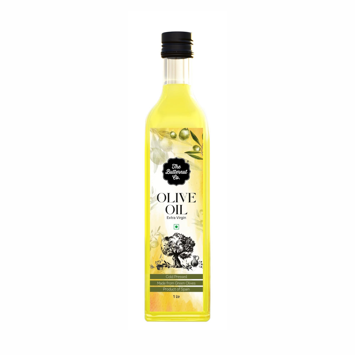 The Butternut Co. Cold Pressed Extra Virgin Olive Oil EVO, Premium Cooking Oil, Perfect for Dressing, Garnishing and Drizzling on Salads, Good for Health, Digestion and Heart, Daily Use, 1 Litre