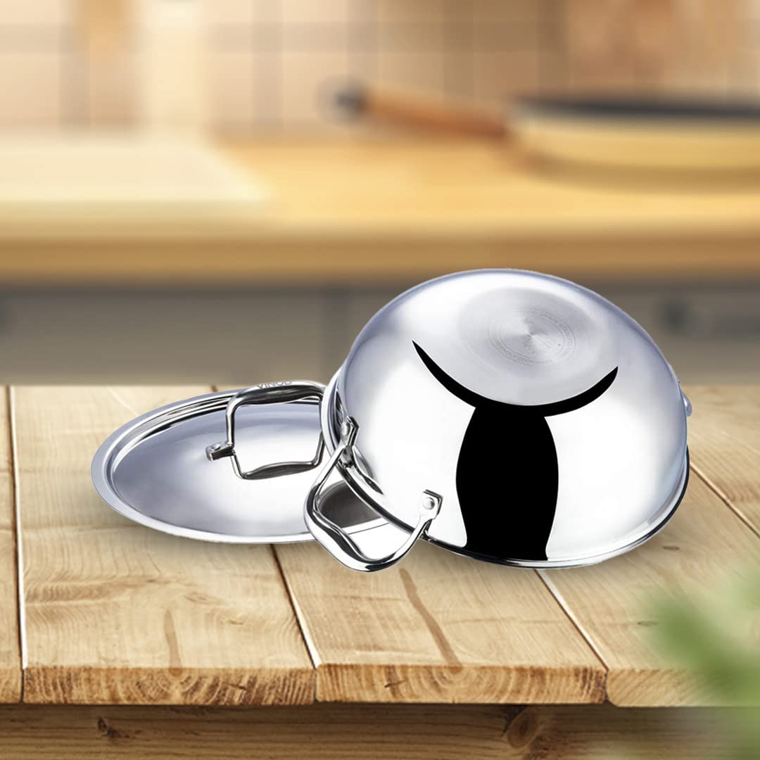 Kuber Stainless Steel Kadhai - Ideal for deep-frying and sautéing