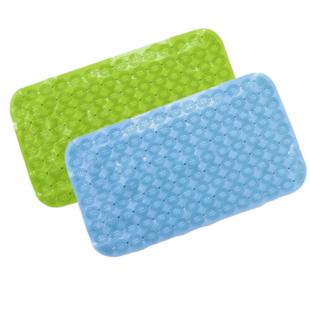 SAVYA HOME Bath Mats | Super Grip Floor Mat | Anti Skid Mat for Bathroom Floor | PVC Shower/Kitchen/Bathroom/Floor Mats | 67x37 cm | Set of 2, Blue & Green