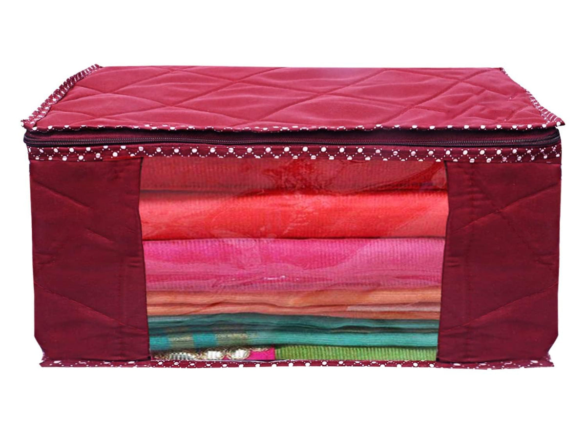 Kuber Industries Parachute Wardrobe Organizer/Cover/Storage Bag For Store Saree, Lehenga, Suit, Dress, Clothes With Transparent Window- Pack of 2 (Maroon)