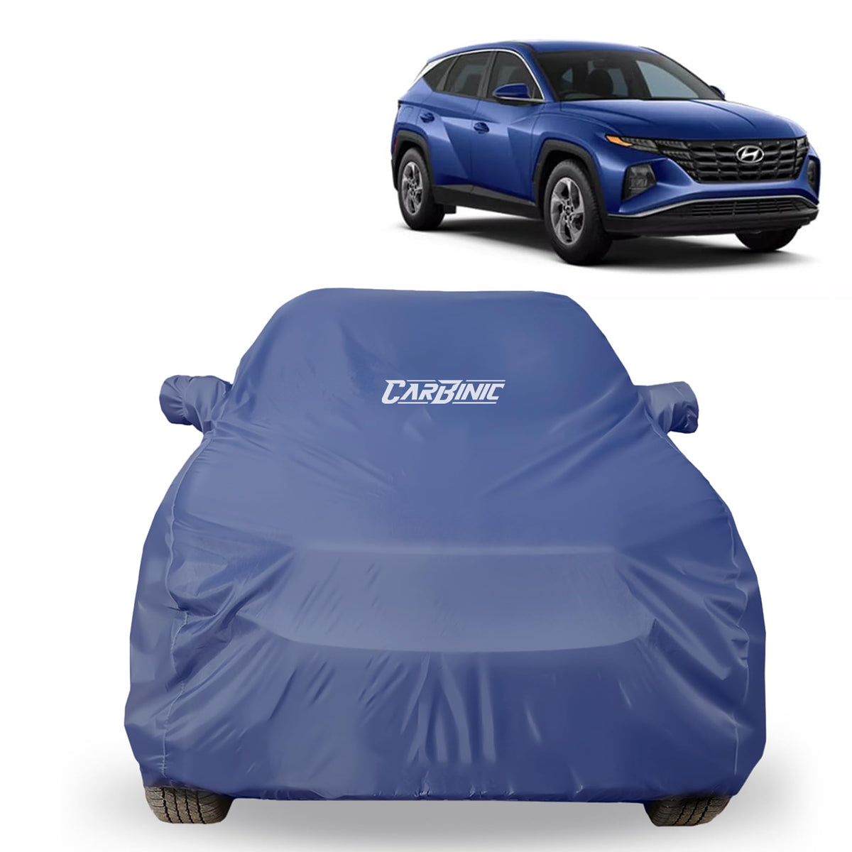 CARBINIC Car Body Cover for Hyundai Tucson 2022 | Water Resistant, UV Protection Car Cover | Scratchproof Body Shield | All-Weather Cover | Mirror Pocket & Antenna | Car Accessories Dusk Blue