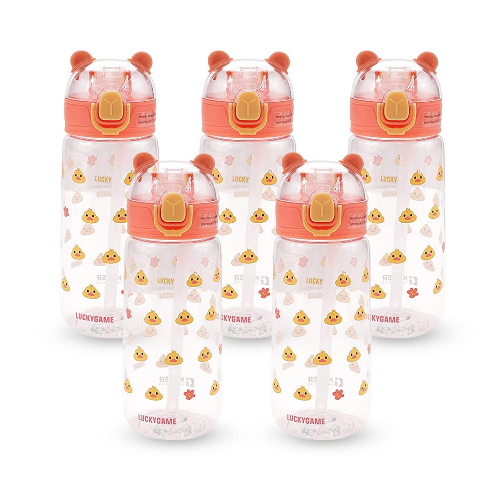 Kuber Industries Pack of 5 Water Bottle for Kids | Printed Designs for Kids | Plastic Sipper Bottle for Kids | Food Grade Plastic | One Click Open Flip Lid | Transparent, Leak Proof, BPA Free | 550 ml