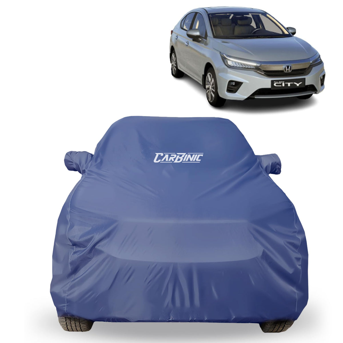 CARBINIC Car Body Cover for Honda City 2020 | Water Resistant, UV Protection Car Cover | Scratchproof Body Shield | All-Weather Cover | Mirror Pocket & Antenna | Car Accessories Dusk Blue