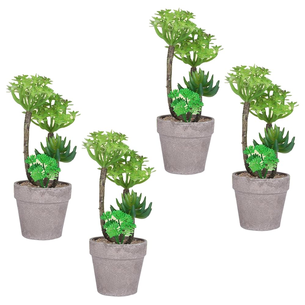 Kuber Industries Artificial Plants for Home D?cor|Natural Looking Indoor Fake Plants with Pot|Artificial Flowers for Decoration-Pack of 4 (Green)