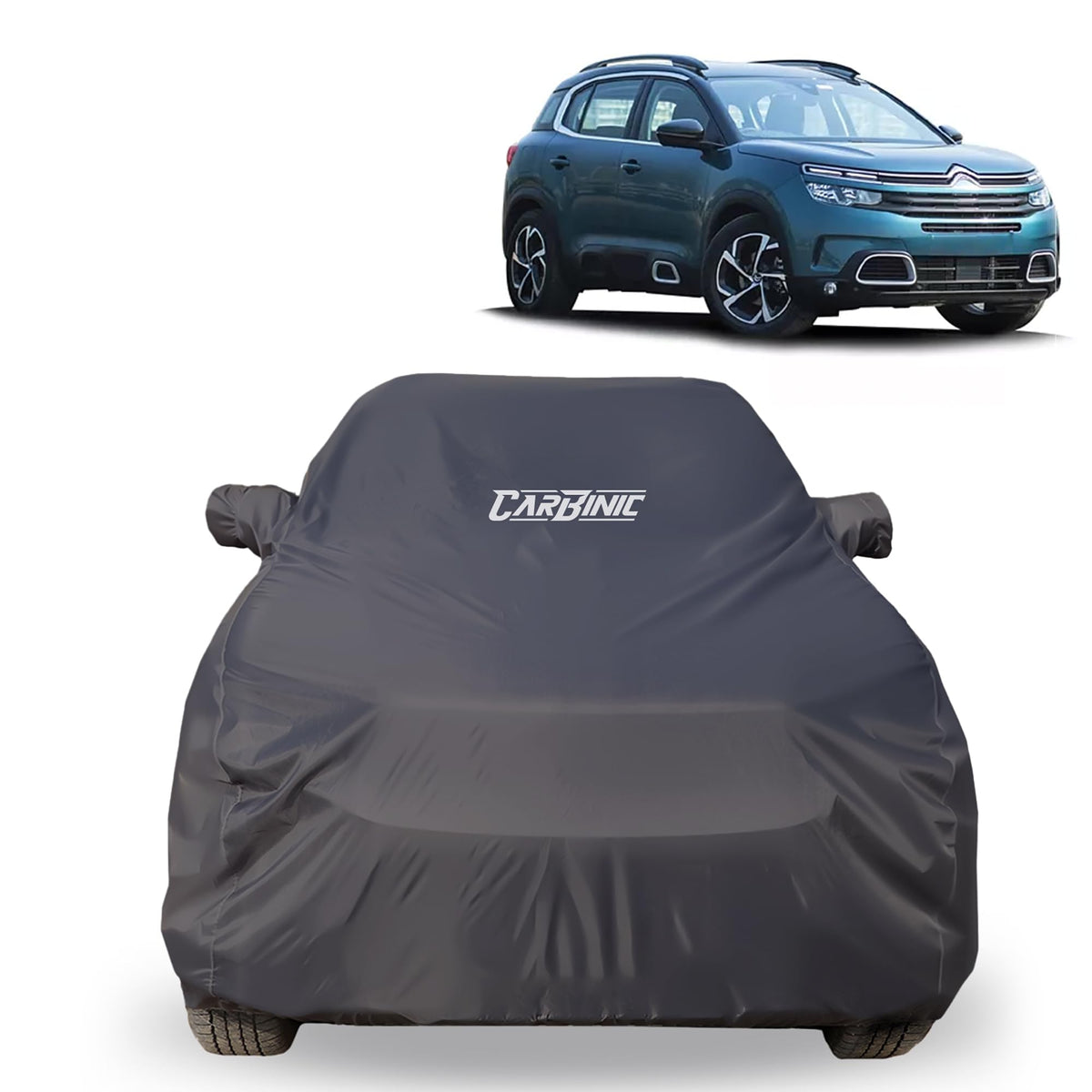 CARBINIC Car Body Cover for Mahindra XUV700 2021 | Water Resistant, UV Protection Car Cover | Scratchproof Body Shield | All-Weather Cover | Mirror Pocket & Antenna | Car Accessories Dusk Grey