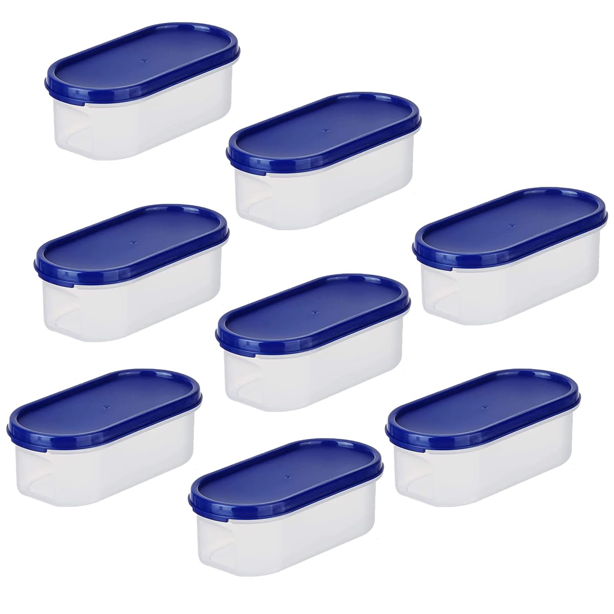 Kuber Industries Plastic Storage Containers With Lid|Set of 4, 500 ml|Airtight, Stackable, Spill-proof, Travel-friendly|Transparent with Blue Lid|For Dry & Wet Food Pickle, Spices,Dryfruits(Pack Of 2)