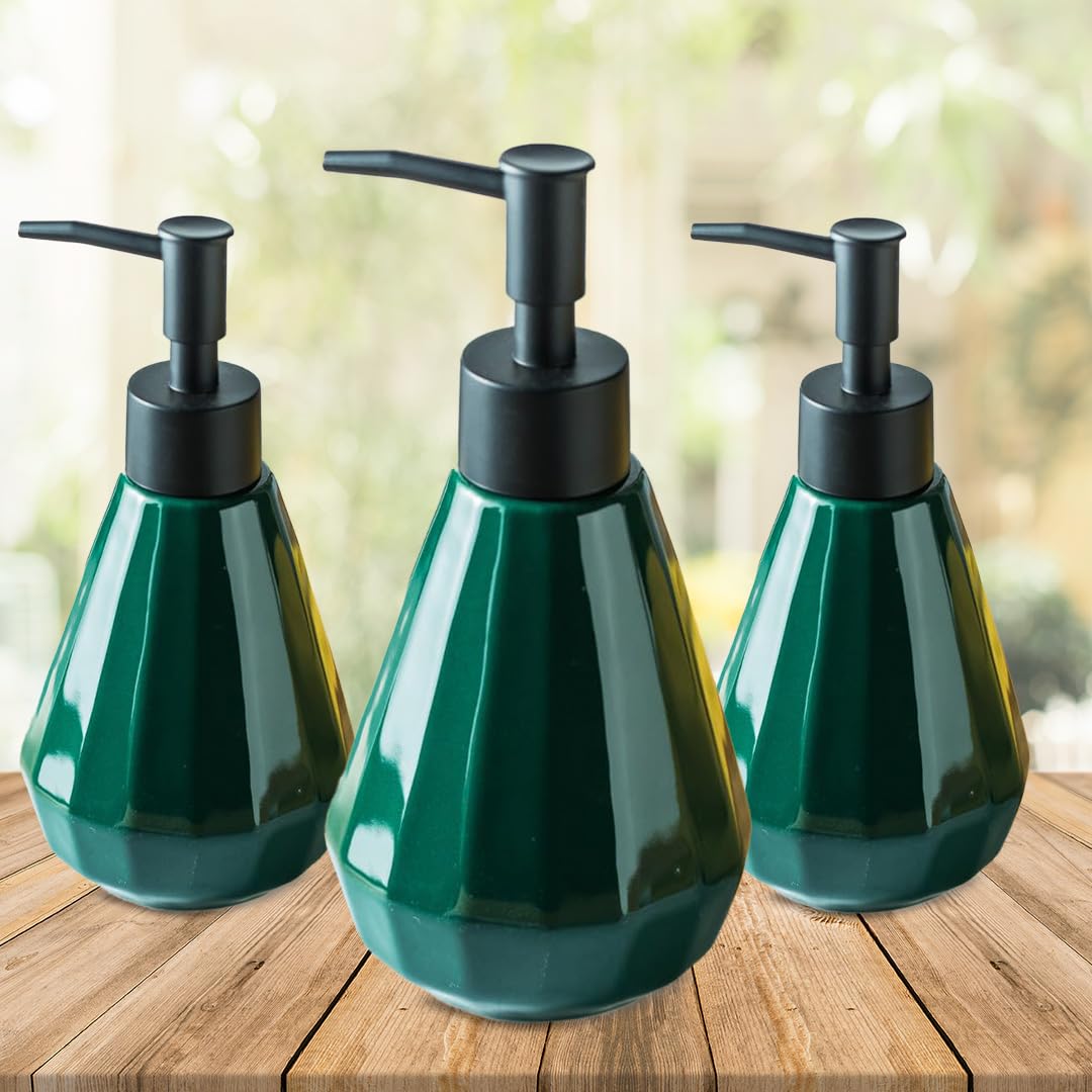 UMAI Liquid Soap Dispenser | Stoneware | Bathroom Sanitizer, Lotion, Shampoo Dispenser | Ceramic Handwash Bottle for Kitchen | Soap Dispenser for Wash Basin | Bathroom Accessories (Pack of 3)