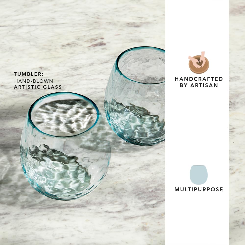 Ellementry Quoise Glass Tumbler - Unique handmade drinkware