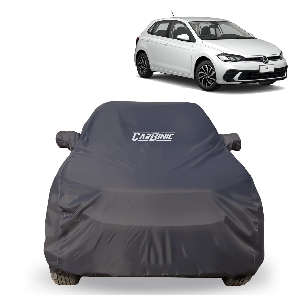 CARBINIC Car Body Cover for Volkswagen Polo 2022 | Water Resistant, UV Protection Car Cover | Scratchproof Body Shield | Dustproof All-Weather Cover | Mirror Pocket & Antenna | Car Accessories