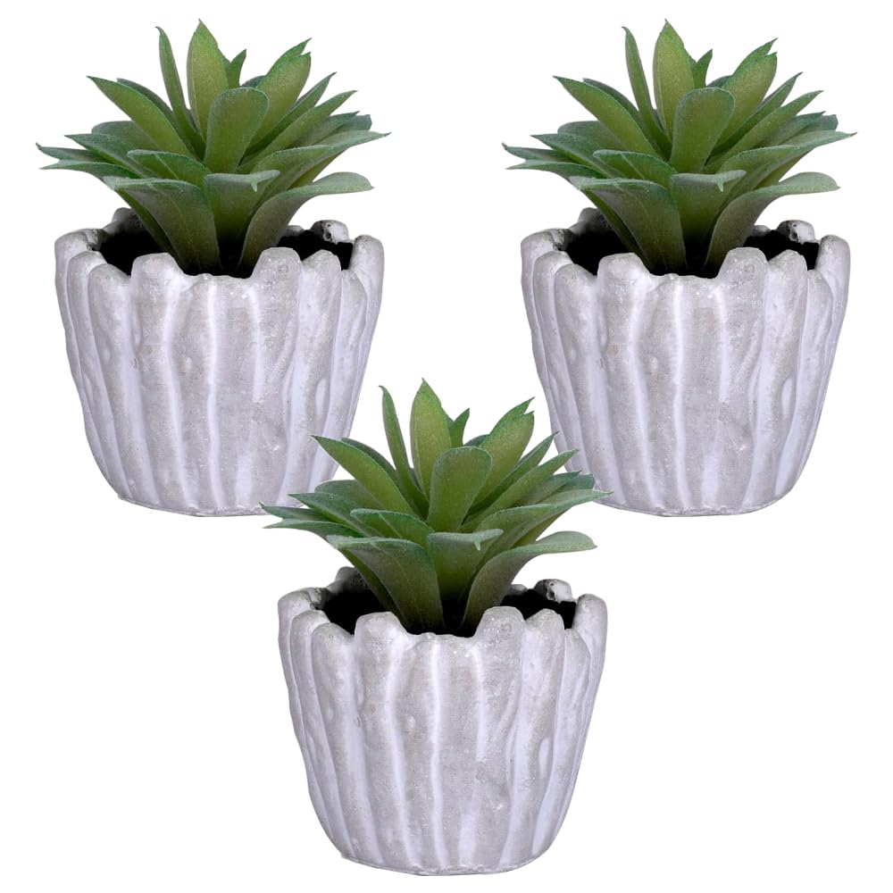 Kuber Industries Artificial Plants for Home Décor|Natural Looking Indoor Fake Plants with Pot|Artificial Flowers for Decoration-Pack of 3 (Green)
