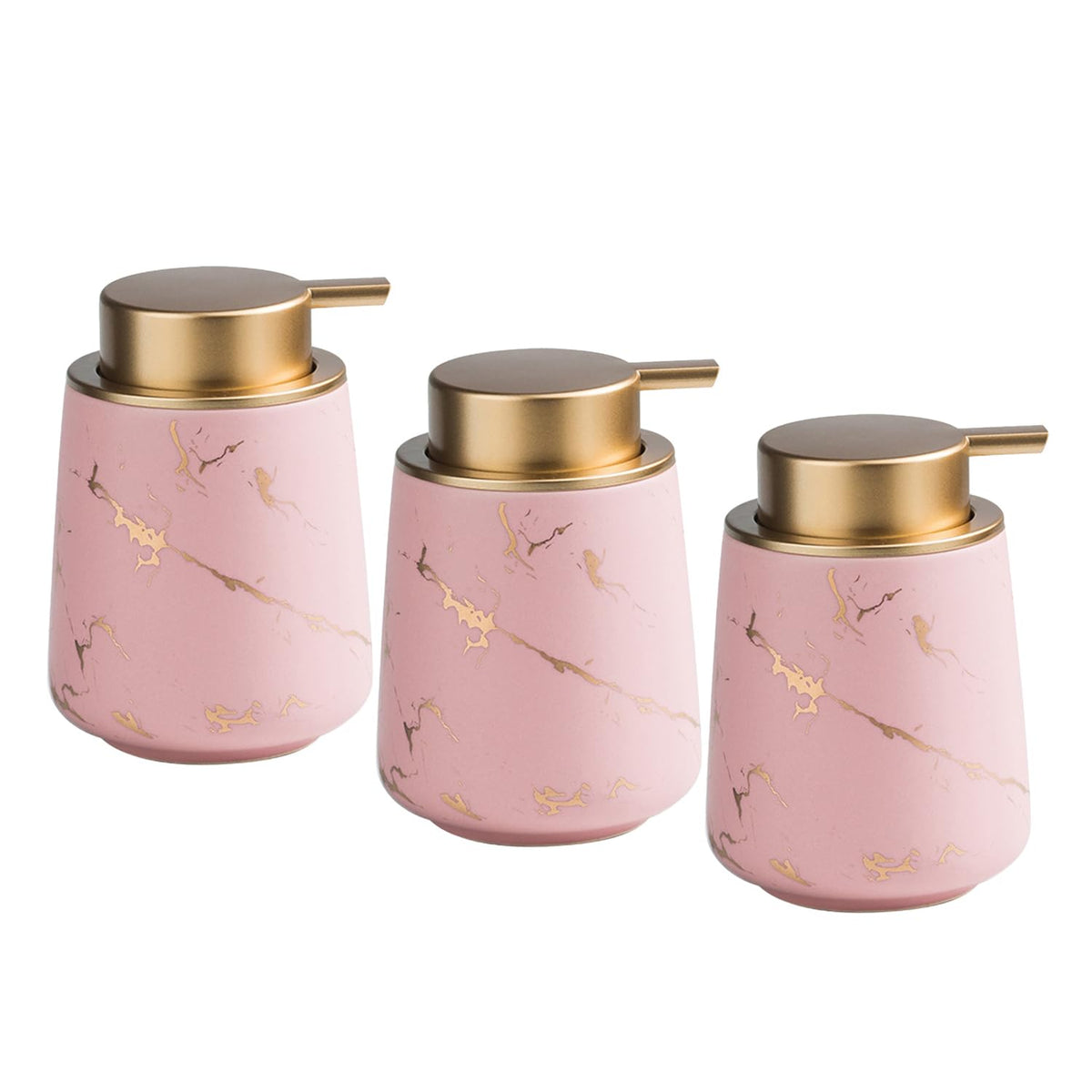 Ekhasa Ceramic Handwash Dispenser Bottle (400ml, Pink, Set of 3) | Liquid Soap Dispenser for Bathroom, Wash Basin & Kitchen | Bathroom Sanitizer, Lotion, Shampoo Dispenser | Hand Wash Dispensers Pump