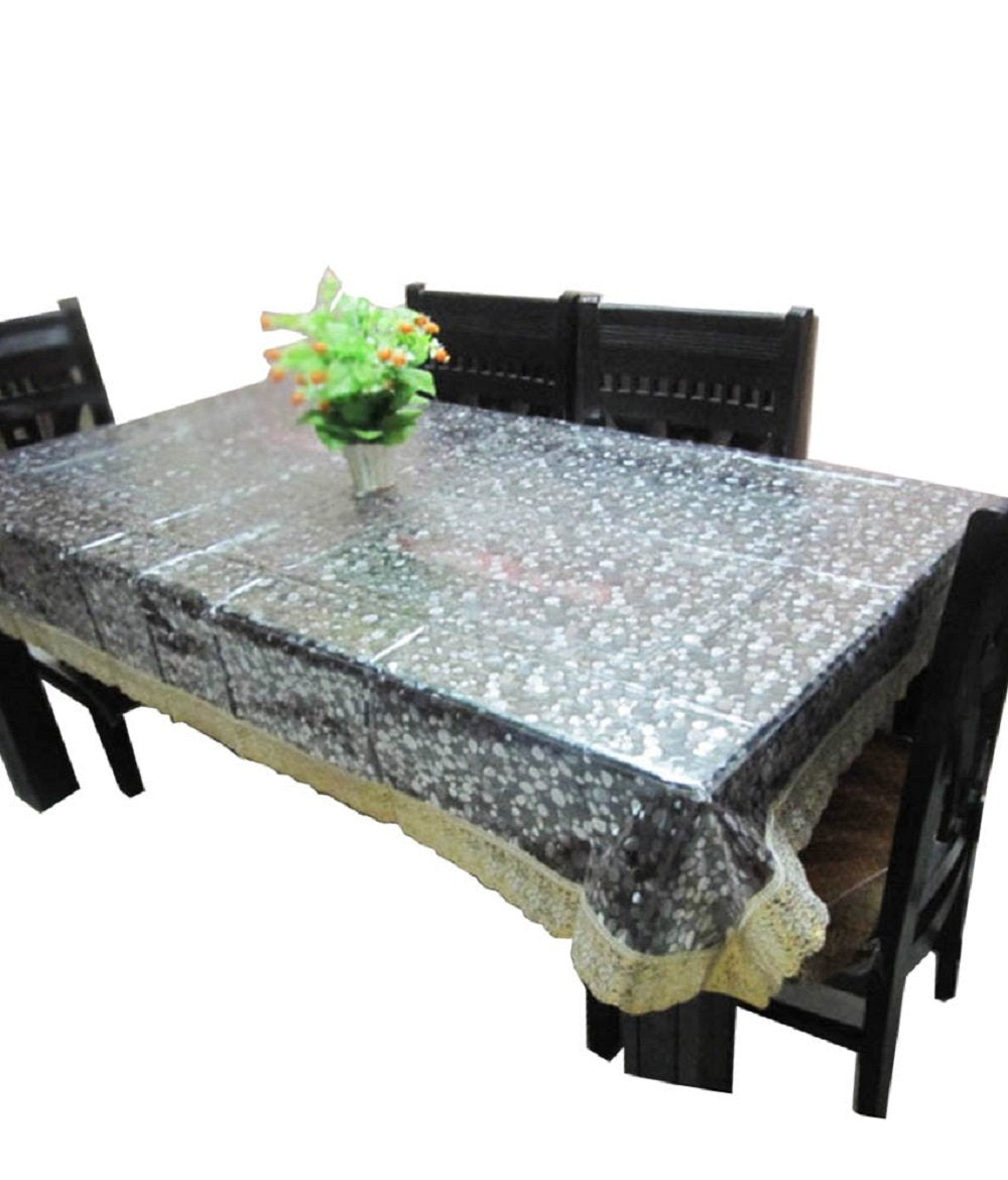 Kuber Industries PVC 6 Seater Transparent Dining Table Cover - Gold (KI000662_01) Pack of 1