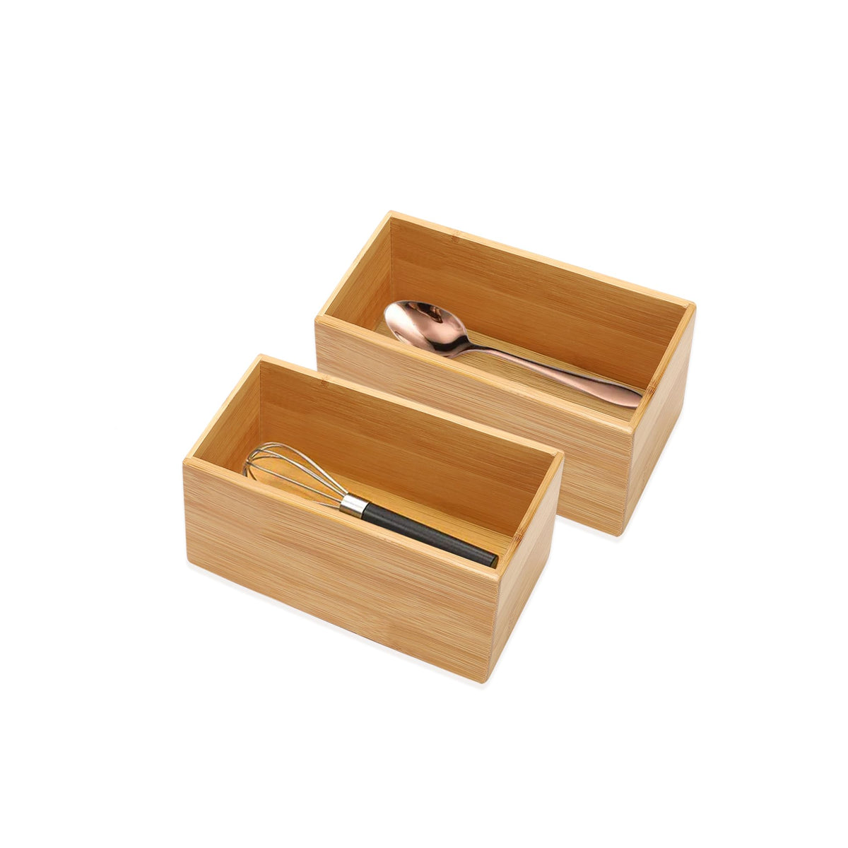 Anko Rectangular Bamboo Organizer Drawer | Kitchen Cutlery Office Supplies, Makeup | Bathroom Dresser Bedroom | Small & Narrow | No Rust/Splinters | 6.8cm (H) x 7.5cm (W) x 15cm (D) 130Gms (Pack of 2)