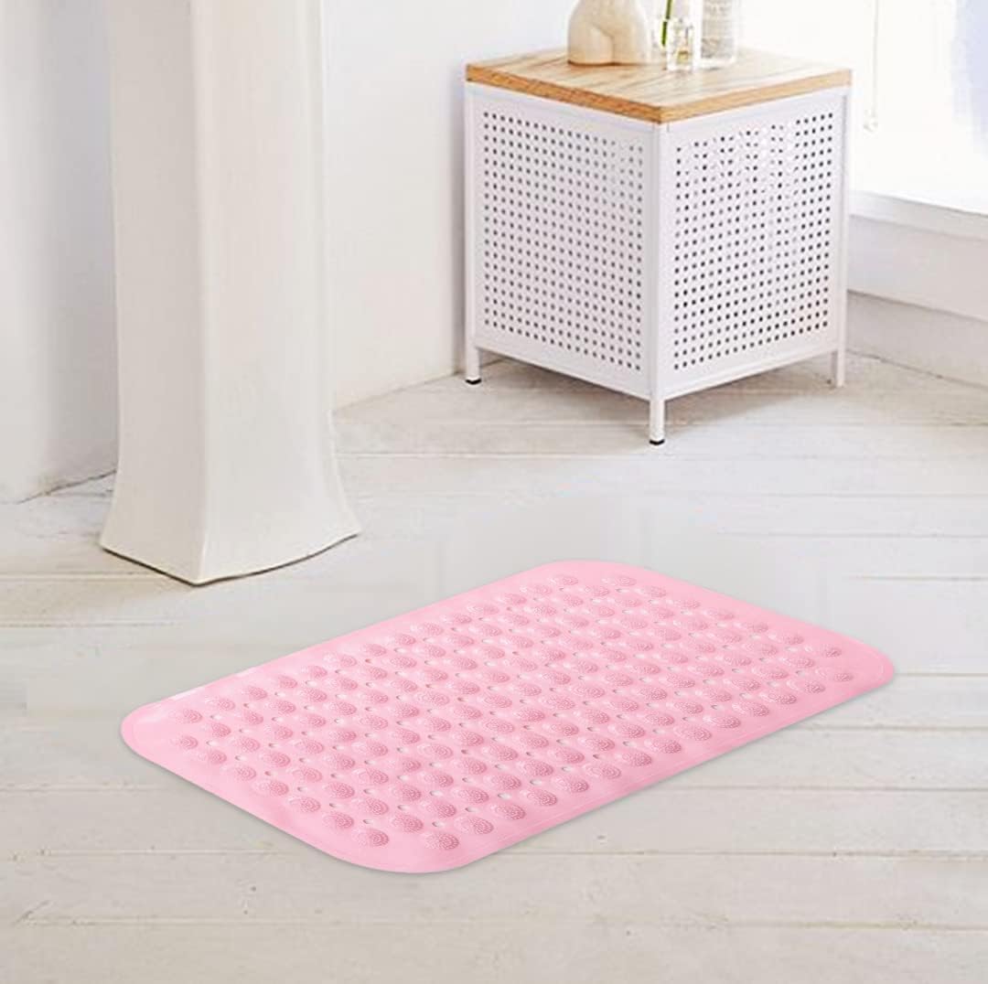 SAVYA HOME Pack of 2 Diatom Mud Bathroom Floor Mat |71 x 35.5 cm|PVC Accu-Pebble Soft & Light Weight Anti-Skid Mat for Living Room,Bathroom/Shower Mat/Multipurpose(Pink)