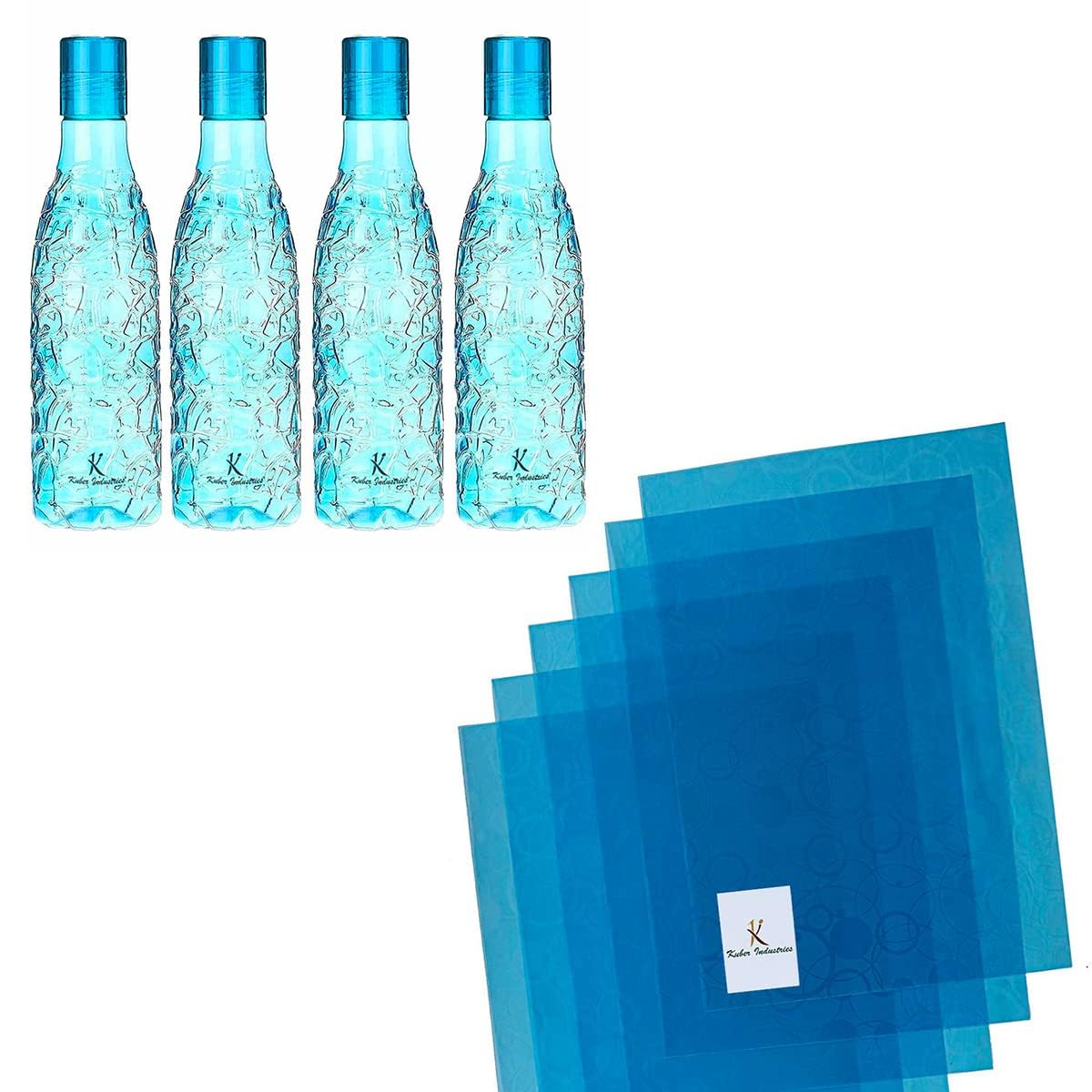 Kuber Industries Mat for Refrigerator + Plastic Water Bottle 1 Liter | Fridge Mat, PVC (Set of 6) | Water Bottle for Fridge (Set of 4)