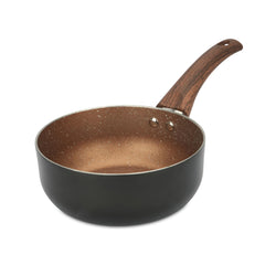 USHA SHRIRAM (1L) Majestic Midnight Non Stick Aluminium Sauce Pan | Gas Cookware | Small Milk Tea Boiling Pan with Long Handle | Easy Grip Handle | 3 Layer Non Stick Coating | Soup Pan (Golden)