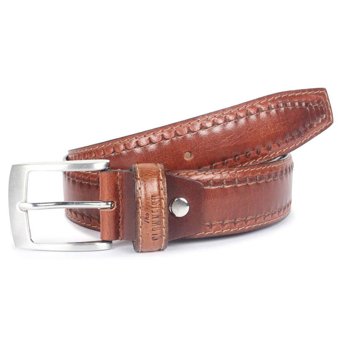 THE CLOWNFISH Men's Genuine Leather Belt with Embossed Design - Cinnamon Brown (Size - 36 inches)