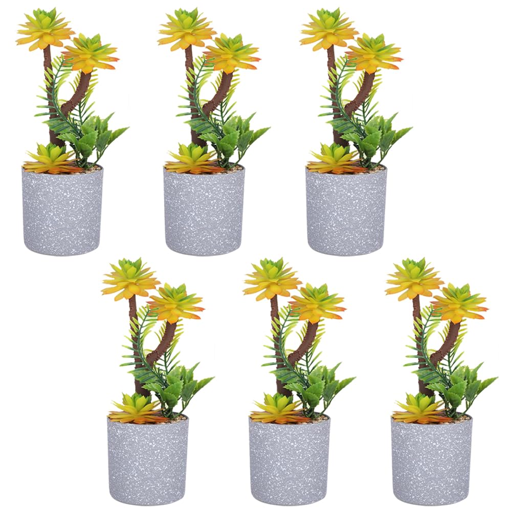 Kuber Industries Artificial Plants for Home Décor|Natural Looking Indoor Fake Plants with Pot|Artificial Flowers for Decoration-Pack of 6 (Yellow)