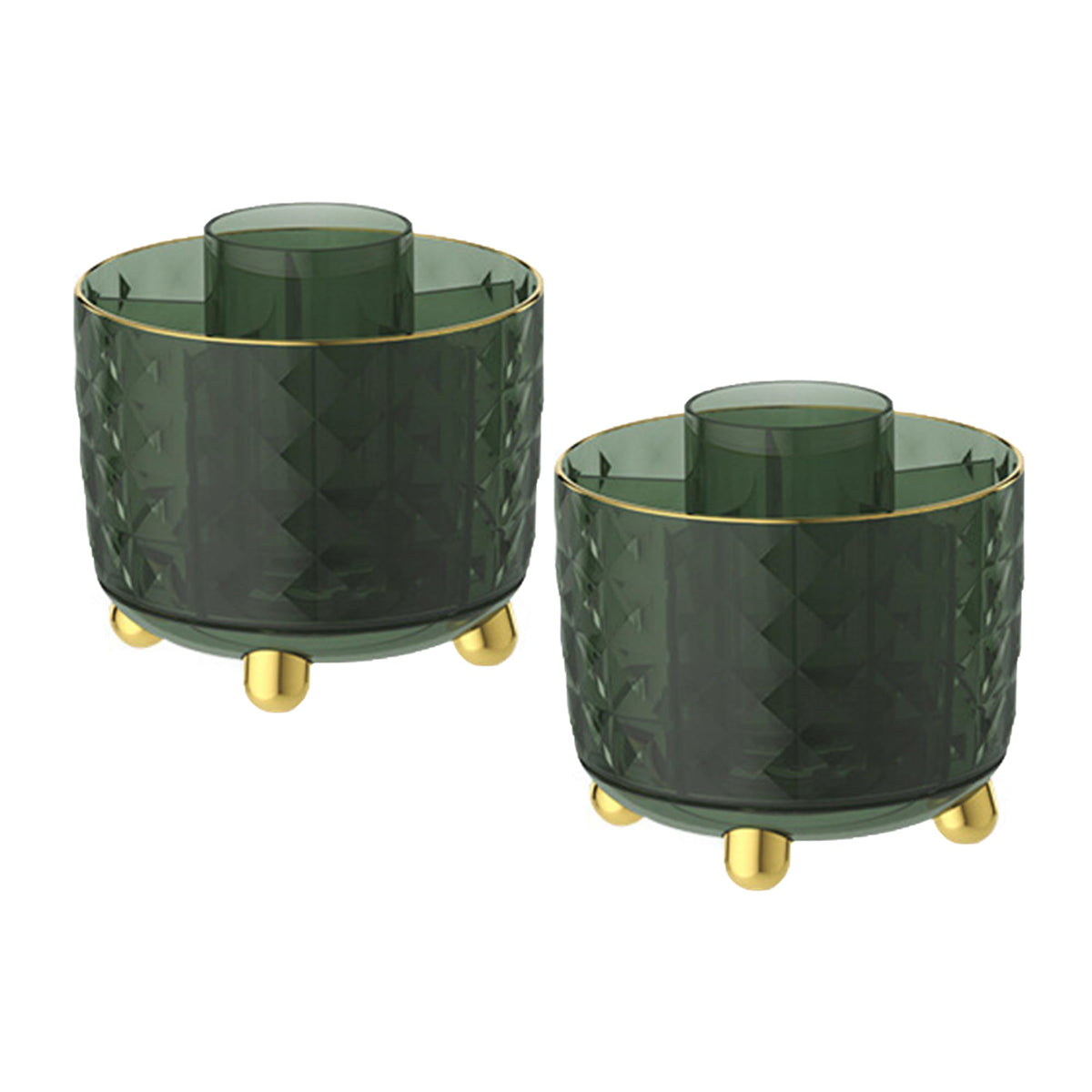 Kuber Industries Pack of 2 Multipurpose Storage Holder | Decorative Crystal Finish Stylish Look | Makeup Brush Holder | Desk Storage Container | YM.6698D | Dark Green Gold