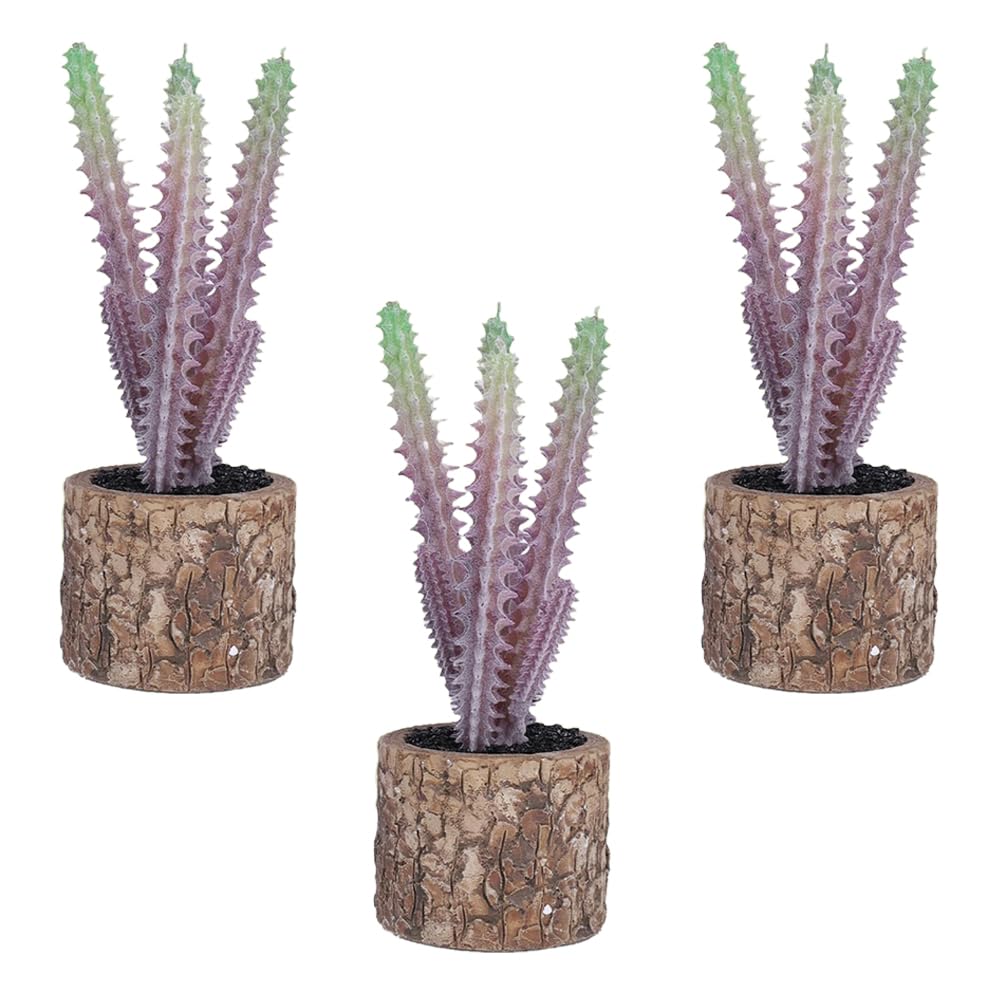 Kuber Industries Artificial Plants for Home D?cor|Natural Looking Indoor Fake Plants with Pot|Artificial Flowers for Decoration-Pack of 3 (Lavender)