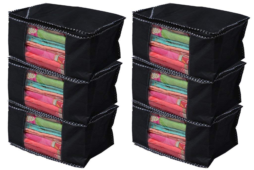 Kuber Industries 6 Piece Non woven Saree Cover Set, Black