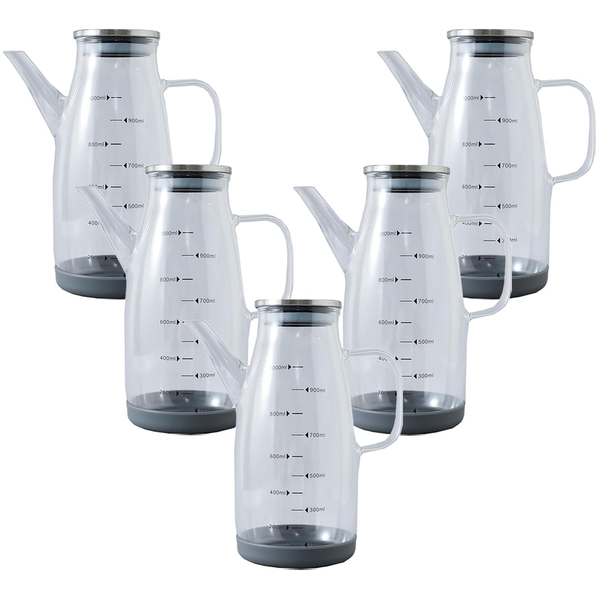 Kuber Industries Oil Dispenser | Borosilicate Oil containers for Kitchen | Oil Pourer | Glass Oil Dispenser Bottle with Cap and Handle | Oil Conatiner | 1000 ML | MRX-2307 | Pack of 5 | Transparent