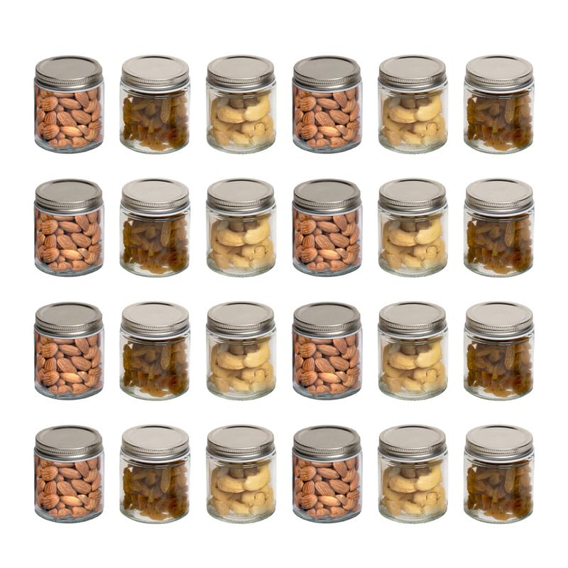 Anko 300ml Clear Glass Jar for Kitchen Storage | Set of 24 | Airtight Container Set for Kitchen with Corrosion Resistant Tin Lid | Dishwasher Safe Kitchen Storage Container Set for Dry Fruits & Spices