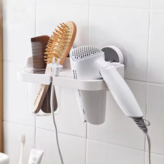 Kuber Industries Hair Dryer Shelves | Wall Mounted Hair Dryer Holder for Barbershop-Bathroom-Bedroom | Multifunction Hair Dryer Holder | Storage Punch Orgnizer | 1332 | White