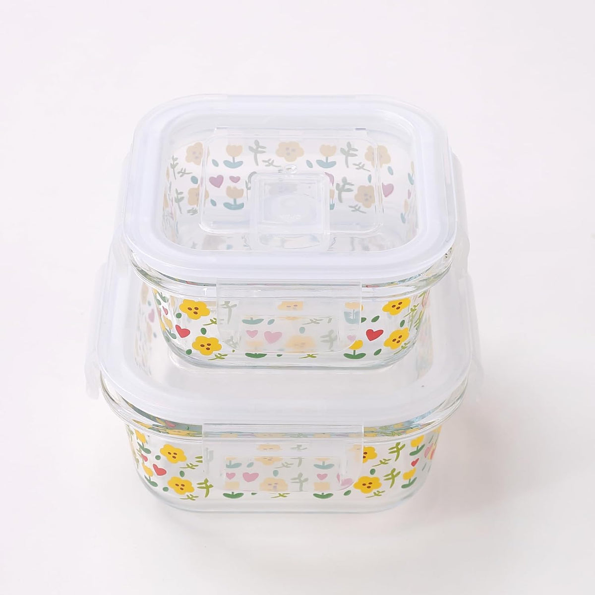 Homestic Borosilicate Printed Container With Lid (Square) | JDA051-MUL | Multi | Pack Of 2