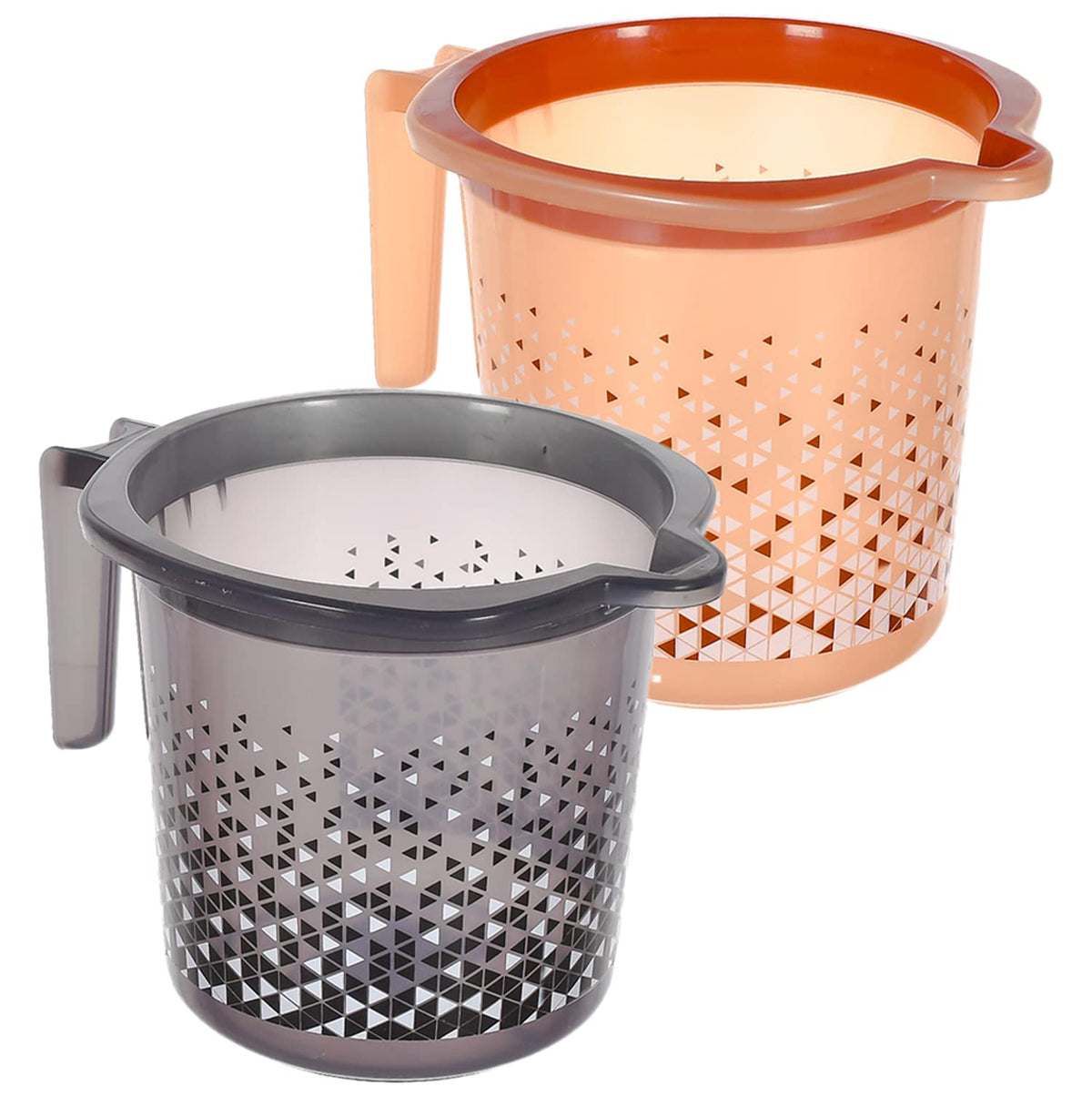 Kuber Industries Tinted Print Plastic Bathroom Mug 1.5 Litre Pack of 2 (Beige & Black)-46KM0243, Standard