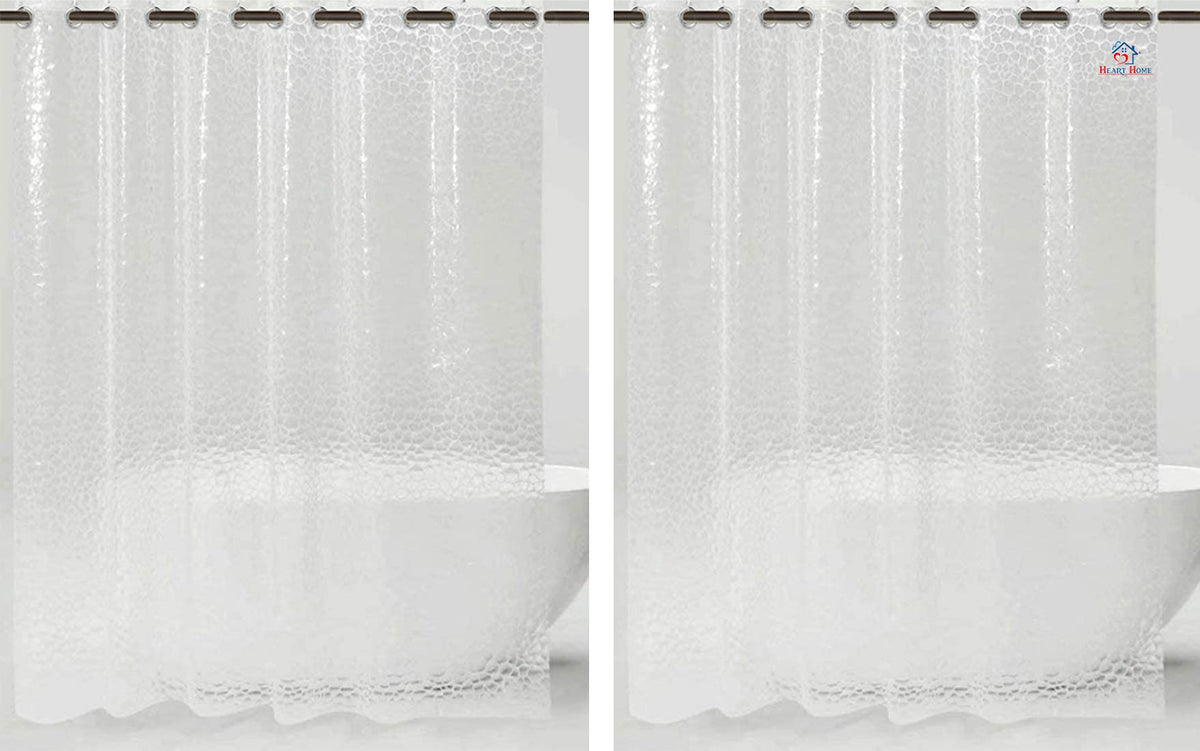 Heart Home 0.20mm 3D Stain Resistant, No Odor Clear Waterproof PVC AC Shower Curtain with Eyelets,7 Feet- Pack of 2 (Transparent)-HS_38_HEARTH21303, Tranasparent, Standard