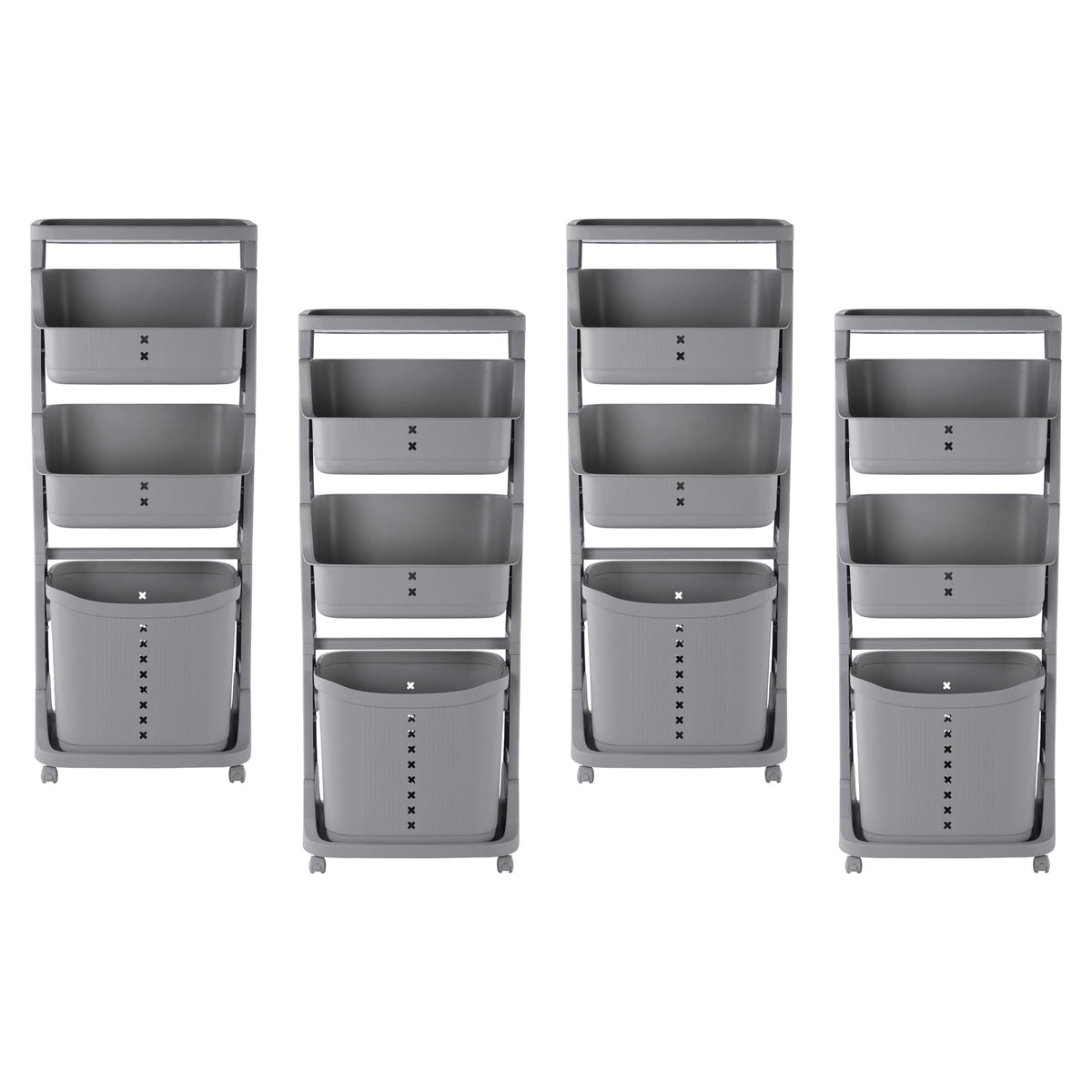 Kuber Industries Pack of 4 Multipurpose 3 Tier Laundry Basket | With Top handles | Toy Bucket | Easy to Use |MC2018-33 | Grey