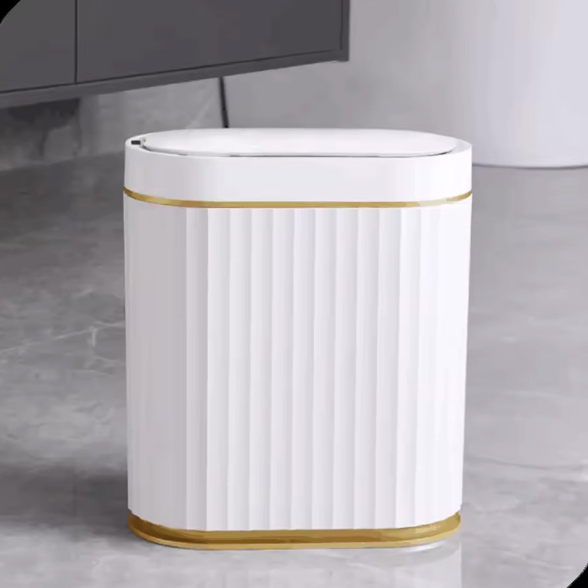 UMAI Sensor Trash Can, 7L White Gold, Motion & Knee Activated, Mute Soft Close Lid, Moisture-proof, ABS+PP, Kitchen & Bathroom Dustbin