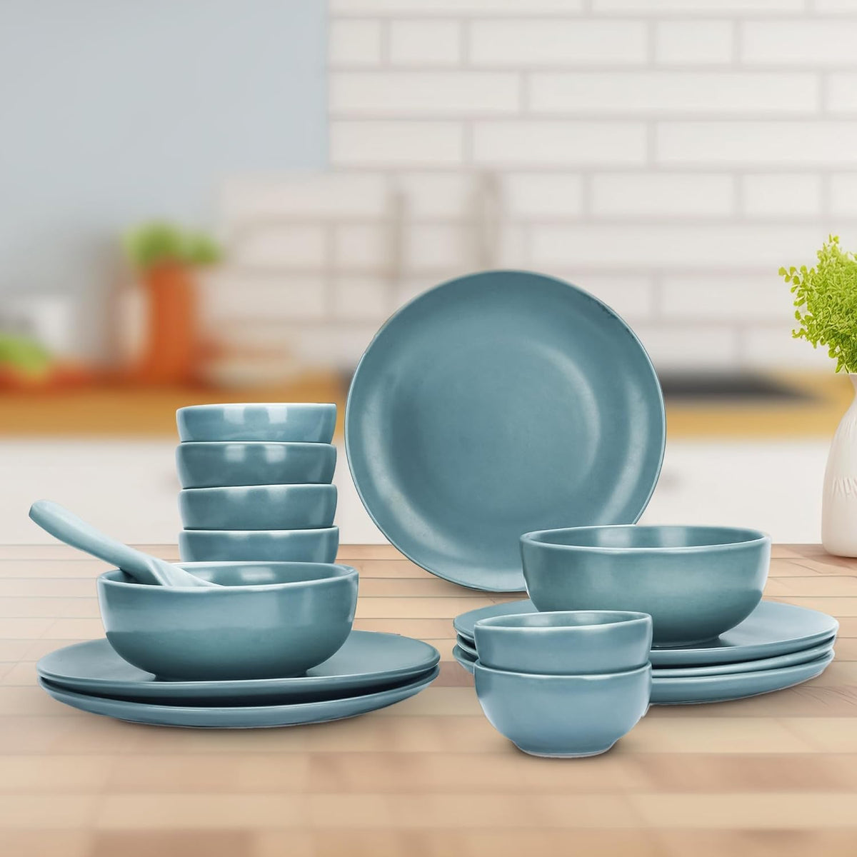 Ekhasa Ceramic Dinner Set (15 pcs, Microwave safe, Chip Resistant, Blue, Damage-Proof Packaging) | Crockery Set Dinner Set | Ceramic Dinner Plates | Stoneware Dinner Set | Porcelain Dinner Set Gift